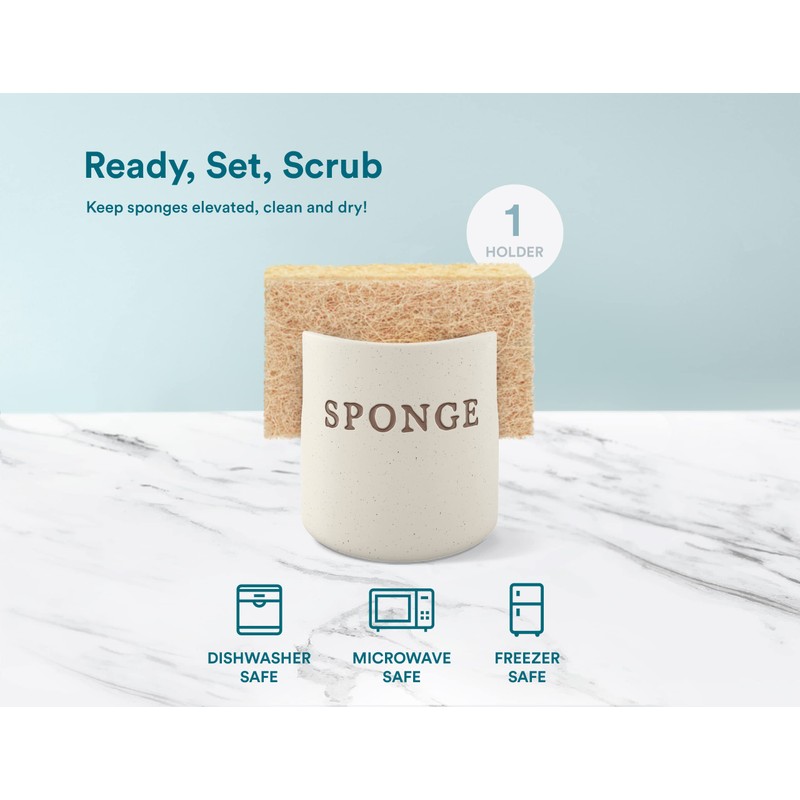 Kook Ceramic Sponge Holder, Speckled Stoneware Caddy, Countertop Soap and