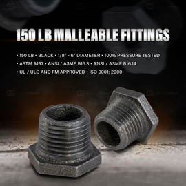 Everflow Supplies BMBU3121 3-1/2" x 3" Black Malleable Iron Bushing Fitting with Hexagonal Head