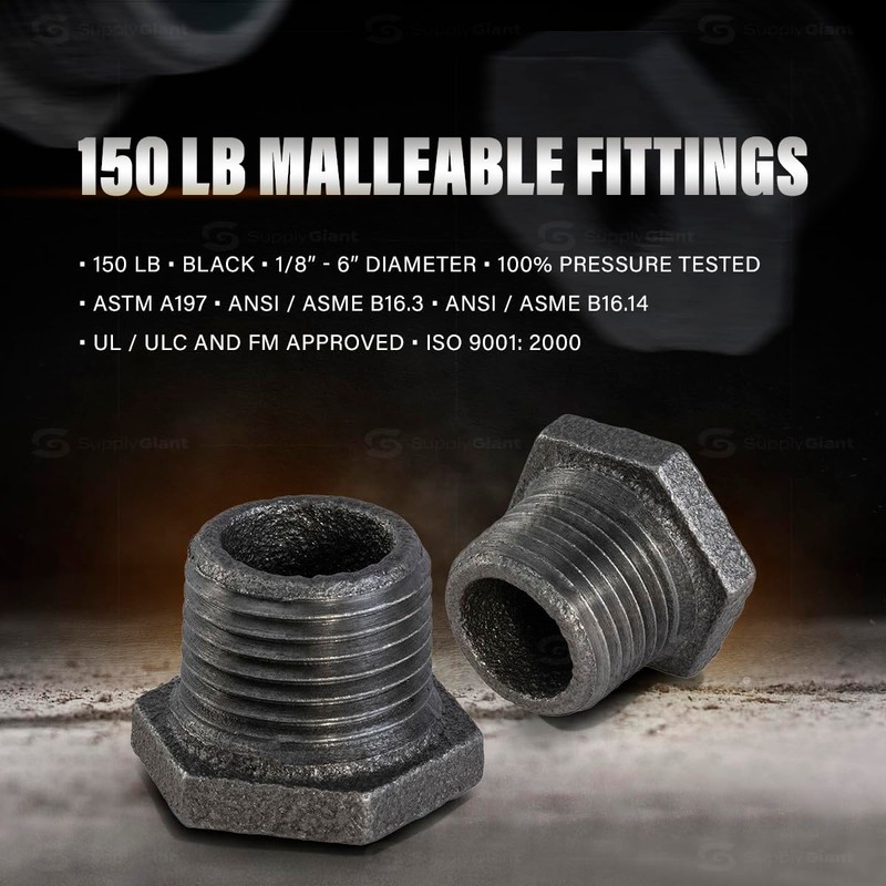 Everflow Supplies BMBU3121 3-1/2" x 3" Black Malleable Iron Bushing