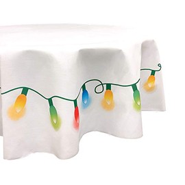 Fabric Textile Products, Machine Washable, 100% Milliken Polyester, Tablecloths, Christmas Lights Garland (70" Round)