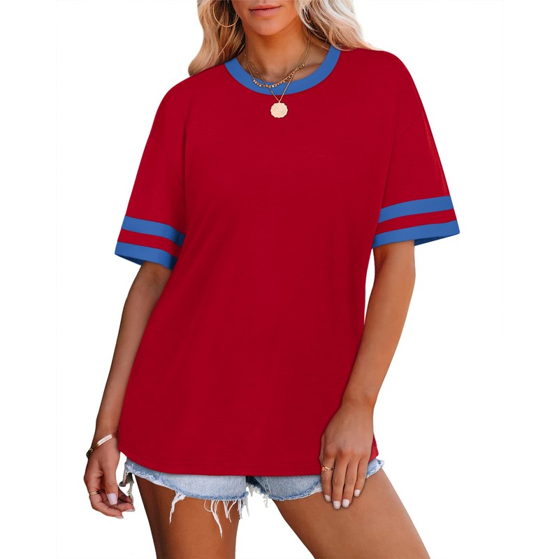 WIHOLL Short Sleeve Shirts for Women Oversized Tops Crew Neck