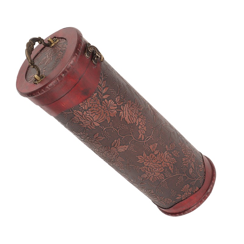 Antique Finish Wooden Wine Bottle Box Grape Pattern Artificial Leather