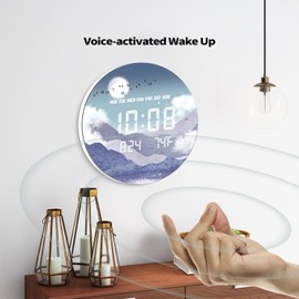 SCOAGE Digital Wall Clock Nightlight MoonCloud Modern 7 Level Brightness 12/24H LED Auto with Temperature Date Time Large Display Clock for Wall Mounted Living Room Bedroom Office Decor 12 Inch