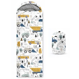 WeCozy Construction Truck Sleeping Bag for Kids, 3 Season Lightweight Waterproof Sleeping Bag for Boys with Compression Sack for Camping in Warm Cold Weather, Indoor Use and Backpacking