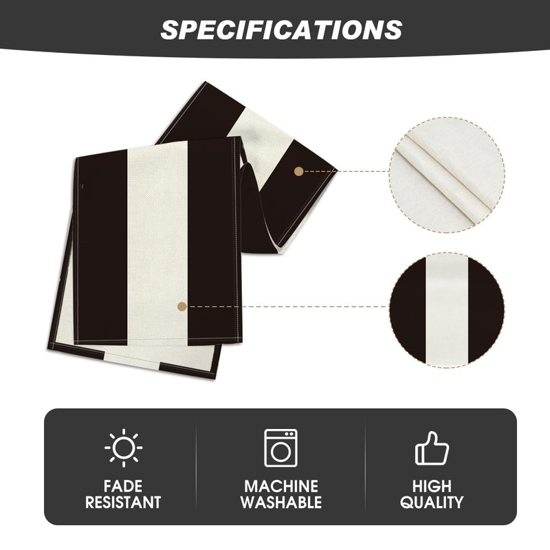 Beige and Black Stripes Table Runner, Halloween Party Kitchen Dining