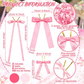 XunYee 48 Pcs 9.8'' 5.9'' 3.9'' Pink Satin Ribbon Bow for Coquette Birthday Party Decorations Pink Twist Tie Bows for Crafts Wrapping Wedding Baby Shower Bridal Shower Bachelorette Party Decor