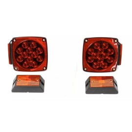 Proline 2 Square red+2X4" amber LED Submersible Light Trailer Tail Brake Boat Stud Mount