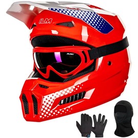 ILM Youth Dirt Bike Helmets Kids ATV Helmet Motorcross BMX Off Road Motorbike with Goggles Gloves Mask DOT Model MT601Y (Popart Red, Youth-Large)