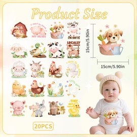 MOIZYNG 20 Sheets Farm Animal Iron on Transfers for Onesies, Cute Baby Pig Cow Duck DTF Transfers Ready to Press Heat Transfers Vinyl, Iron on Decals for Bodysuit Bibs Baby Shower Clothes DIY Crafts