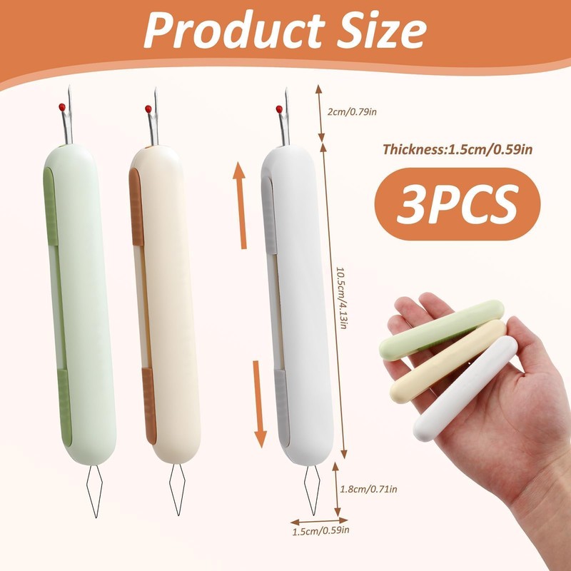 Yuio 3pcs 2-in-1 Needle Threader Seam Ripper, Stretchable Plug-in Sewing