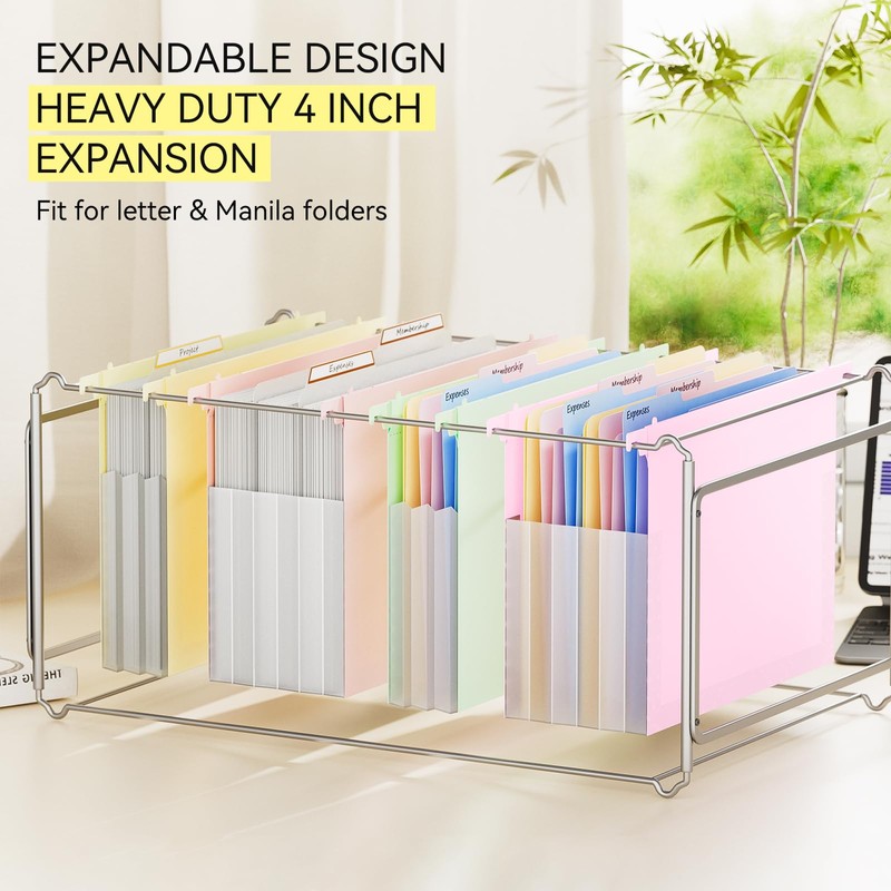 ThinkTex Plastic Expanding Hanging File Folders,Reinforced 4.72" Hanging Accordian Folder，Large