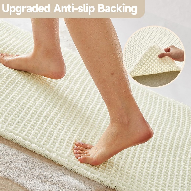 TYUU Cream White Bathroom Rugs, Waffle Bath Mat Non Slip