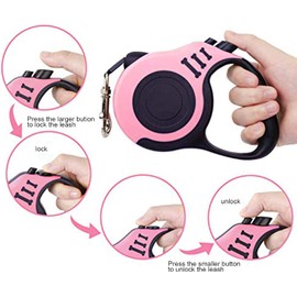 GLOGLOW Correa retráctil para Perros, Liviana 5M Juego de Correas retráctiles para Perros con Recipiente Plegable Dispensador Bolsas de Basura Hebilla para Perros Correr Caminar Entrenamiento(Rosa)
