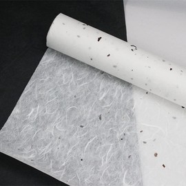 Korean Traditional Mulberry Paper, Colored Hanji Paper Roll, Natural Fiber Texture, Unyong (White with Bark pieces, 21.3" x 787.4")