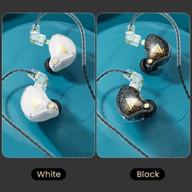 Yeabomy Wired Gaming Earbuds 2 Pack, AK6 PRO in Ear Monitors, Deep Bass Sound Wired Earbuds, HiFi in Ear Headphones with New 1DD 10mm Dynamic Driver, IEM for Music Gaming Video Calling (Black+White)