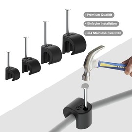 Temolink Cable Clips, 100 Pieces 10-14mm Heavy Duty Nail-in Wire Clips, 304 Stainless Steel, UV and Weather Resistant, Cable Management for Phone and Ethernet Cables, Power Cable, Pipe, Black