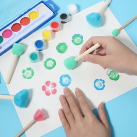 15 Pcs Sponge Paint Brushes, 5 Styles Colorful Stencil Brushes for Painting, Round Sponges Brush Foam Paint Brush for Acrylic Painting (Green, Blue, Yellow, Pink)