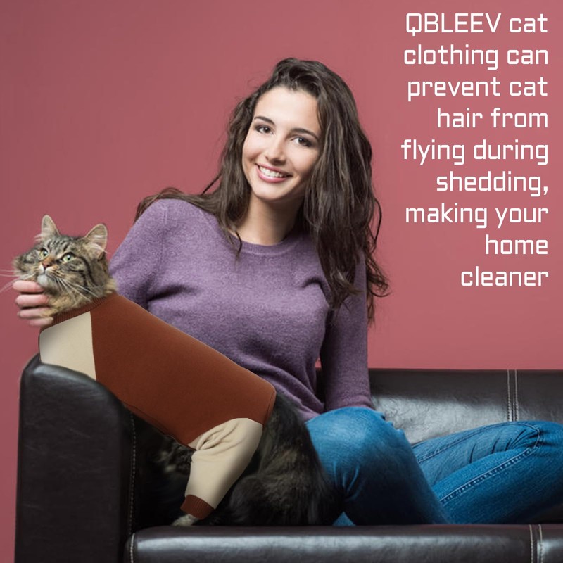 QBLEEV Cat Pajamas for Cats Only, Sticky Hair Cat Clothes,