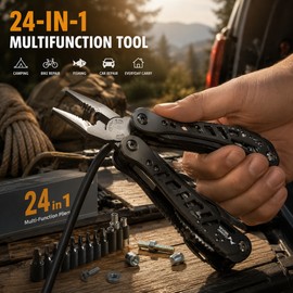 24-in-1 Stainless Steel Multitool for Repairs – Compact Pliers, Wire Cutter & Screwdriver Kit for Outdoor Use