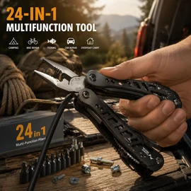 24-in-1 Stainless Steel Multitool for Repairs – Compact Pliers, Wire Cutter & Screwdriver Kit for Outdoor Use