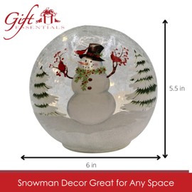 Gift Essentials Snowman with Cardinals Crackle Glass Globe - LED Christmas Light Up Globe Home Decor - Battery Operated Globe Lamp - Requires 3 AA Batteries (Not Included)