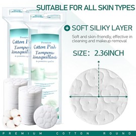 Premium Cotton Round para cara, 300 unidades | Makeup Remover Pads, 100% Pure & Natural, Facial Cleansing Round Pads, For Makeup Removal & Nail Polish