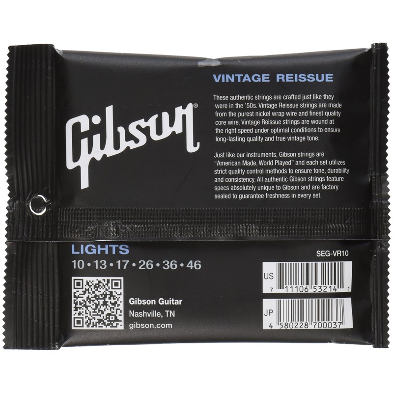 Gibson Gear Vintage Reissue Electric Guitar Strings, Light (10-46)