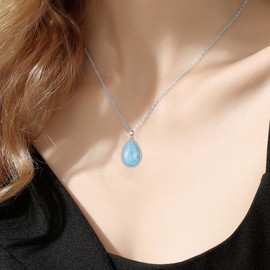 HOPEEZZ Larimar Necklace for Women Sterling Silver Teardrop Larimar Neckalce Natural Larimar Jewelrey Gift for Women (Larimar)