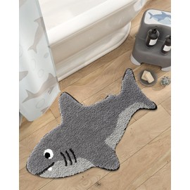 LUMI Playful Cute Bath Mats - Adorable Designs, Soft and Absorbent, Non-Slip Backing, Machine Washable, Ideal for Bathroom, Kitchen, and Entryway Decor, 20"x32", Shark