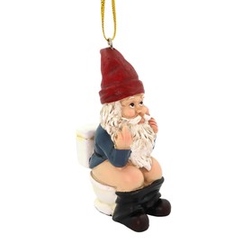 Funny Gnome Christmas Ornament, Inappropriate Hanging Decor for Tree, White Elephant Gift for Adults, 1.75 x 1.2 x 3.3 (Gnome on Toilet)