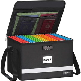 DSDCDJ Fireproof File Box with Lock - Upgraded Fireproof Document Box with Reflective Strip ＆ Label, Collapsible Portable File Organizer Filing System with Handle for Hanging Letter/Legal Folder