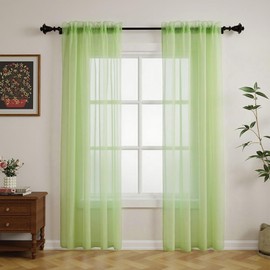 GFCC Voile Curtains, 90 Drop 2 Panels Green Net Curtains for Windows Rod Pocket Sheer Curtain Semi Transparent Eyelet Sheer Curtain Panel for Bedroom Kitcken Living Room W60xL90 Inch (152 x 228cm)