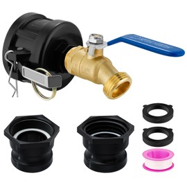 IBC Tote Adapter, 2" Cam Lock for 275-330 Gallon IBC Tote Tank with 2packs Groove Fittings, IBC Tote to Garden Hose Adapter with Brass Hose Faucet (3/4'' Male NPT Inlet ×3/4" Male GHT Threaded))