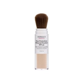 DERMA E Mineral Sunscreen for Face, SPF 30 Brush On Sun Protection Mineral Powder Sunscreen, 0.16 Oz, Mattifying Zinc Oxide & Ceramides, Sets Makeup, Controls Oil, Translucent Finish, All Skin Tones