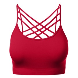 brasier deportivo para mujer con tirantes cruzados, bandeau sin aros, sin tirantes, rojo, G-EG