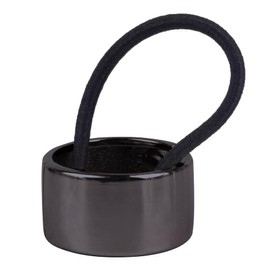 Framendino, Black Ponytail Hair Ties Holder Cuff Metal Circle Elastic Band for Women Girls