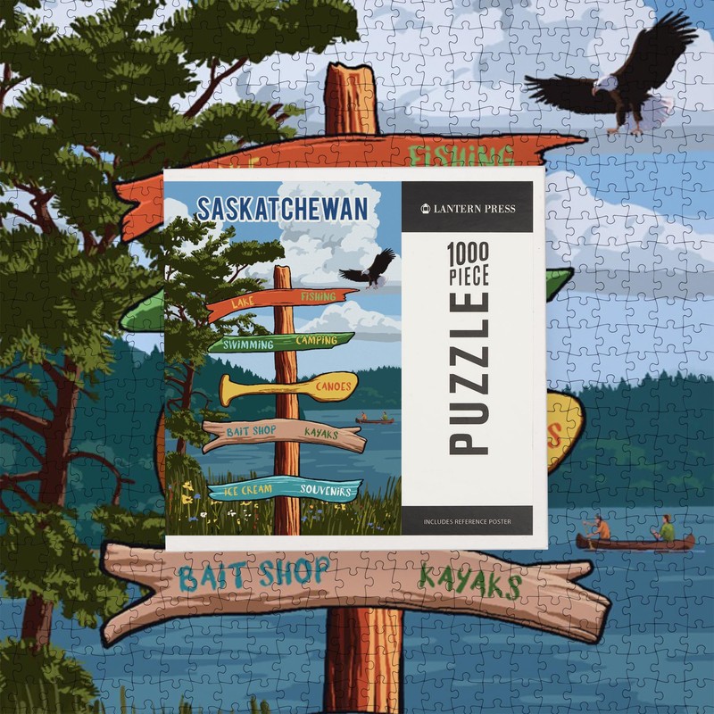 Lantern Press 1000 Piece Jigsaw Puzzle, Saskatchewan, Signpost, Lake and