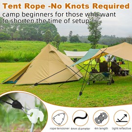 Reflective Guy Ropes Rope 4 Pieces Adjustable Rope Ratchet 13 ft/4 m with Rope Tensioner, Rope Rope Ratchet with Hook Diameter 4 mm Guy Ropes Camping Tent Cord with Tensioner, Tent Accessories Black