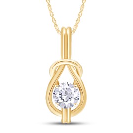 SAVEARTH DIAMONDS 1 Carat Round Lab Created Moissanite Diamond Love Knot Pendant Necklace for Women in 14k Yellow Gold Over 925 Sterling Silver 18" Rope Chain (1 Cttw,G-H/VVS1) Gift Jewelry