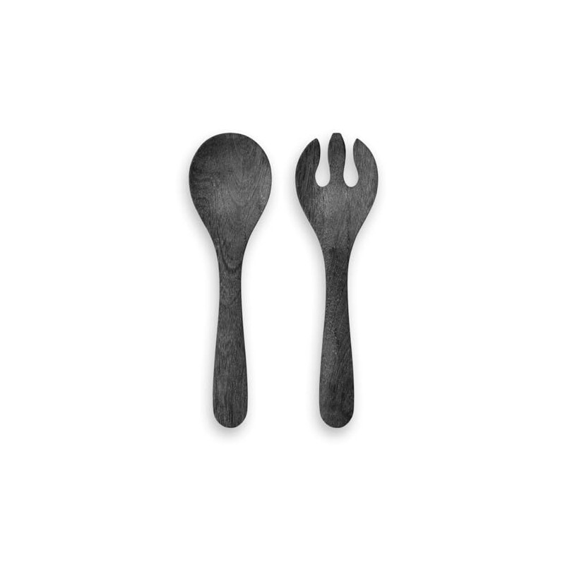 Tarhong TT20745272 Wood Grain Server Spoon & Fork, Black, 12.6