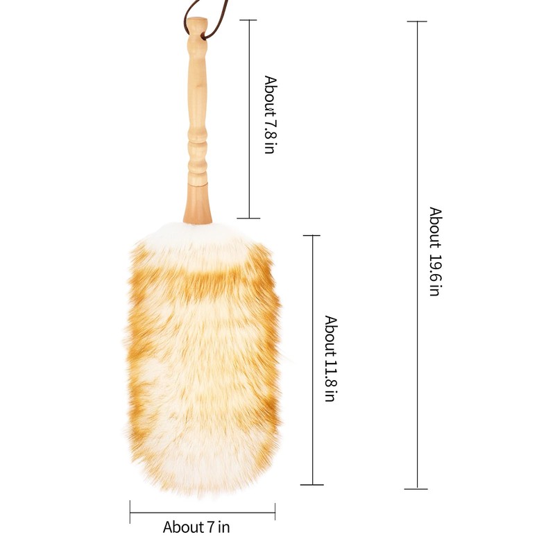 FeelfunFeather Lambswool Duster with Solid Wooden Handle,Leather Hang Strap,Comfortable Grips