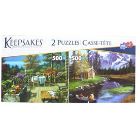 Keepsakes 2 Puzzle 500 Piece Long Cabin Porch & Mountain Canoe