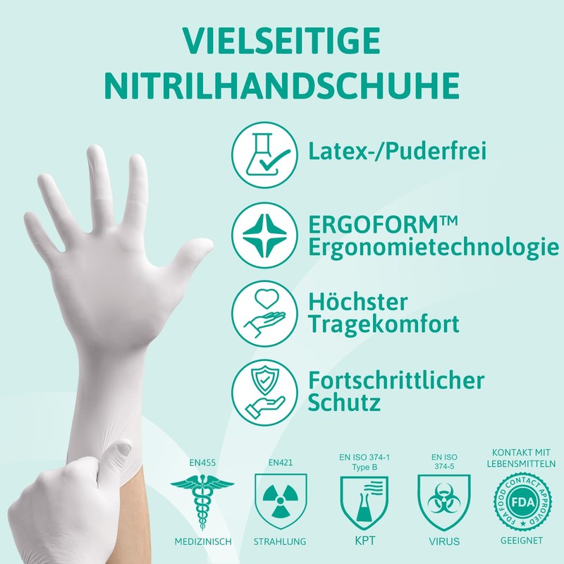 Ansell VersaTouch 92-205 Latex-Free Disposable Gloves, Food Gloves, Powder-Free, White,
