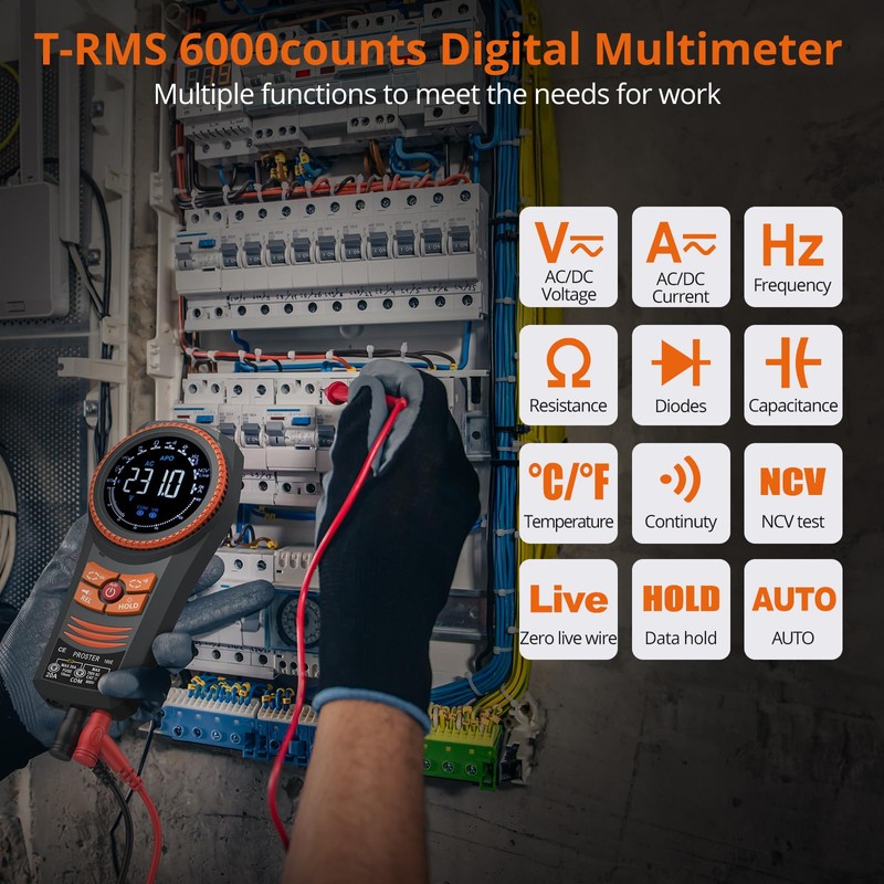 Proster Digital Multimeter Tester - 6000 Counts Auto-Ranging Multi Meter