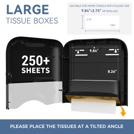 PLUSSEN Commercial Paper Towel Dispenser Wall Mount Adhesive 250+ Multifold Trifold c-Fold Folded Hand Towel Dispenser for Bathroom 12" L x 3.8" W x 11.9" H