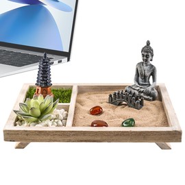 Small Zen Garden - Miniature Japanese Sand Garden Crafts Kit,Tabletop Artistic Zen Decoration for Home, Entryway, Business, Living Room, Study Room