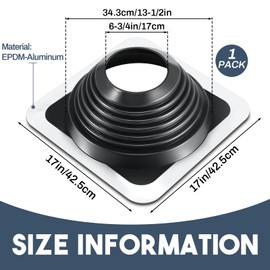 Yaocom #8 Metal Roof Vent Boot Flashing Chimney Roof Boot for Pipe OD 7" to 13" Square Base Epdm Jack Stove Roofing Vent Boot Kit(1 Pcs,17 Inch)