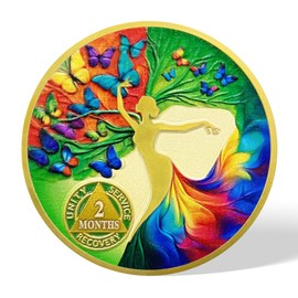 2 Month Sobriety Chip Butterfly Tree of Life AA Chip and Medallion Alcoholics Anonymous Coin Serenity Prayer Coin Recovery Anniversary Token Sobriety Gifts for Women Men