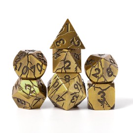DND Metal Dice - Cracked Lightning Metal - Polyhedral Set for RPG D&D MTG Pathfinder and More - Beautifully Detailed Dungeons and Dragons Dice Set (Red Gold)