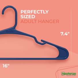 NEATERIZE Clothes Hangers Plastic 50 Pack for Adults - Plastic Hangers, The Perfect Coat Hanger and Space Saving Clothes Hangers for Closet, Percheros Ganchos para Colgar Ropa Hangars - Navy Hangers